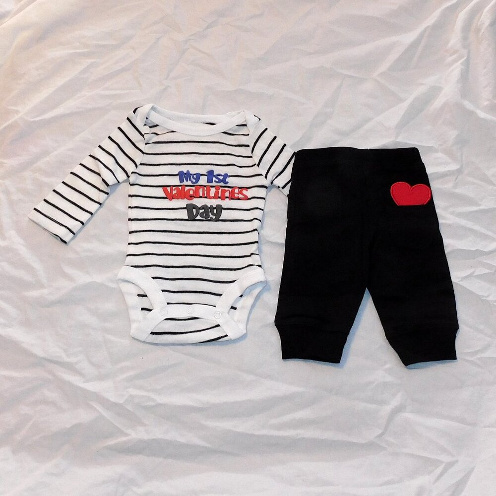 Baby First Valentines Day Outfit 2pce Long Sleeves Pants Heart Unisex NEW